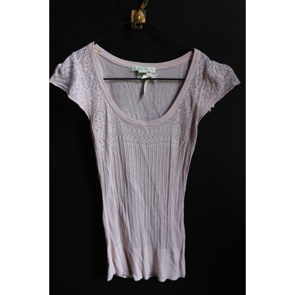 Forever 21 Y2K Knit Babydoll Silk Blend Fitted Top Light Pink Delicate Coquette